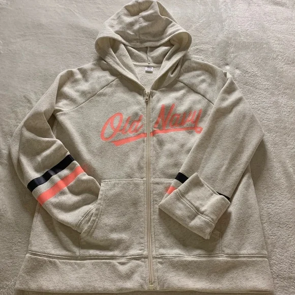 Old Navy Tan Hoodie with Pink Logo - Picture 3 of 3